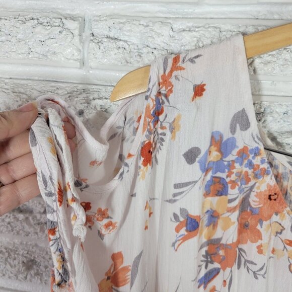 Torrid Womens Dress 1 1X Tied Cold Shoulder Orange Floral High Low FLO112E - Picture 6 of 13